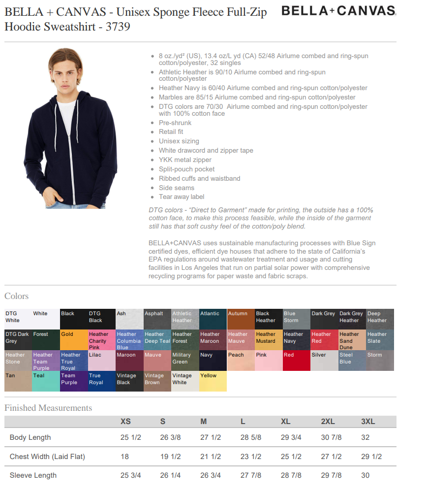 BELLA + CANVAS - Unisex Sponge Fleece Full-Zip