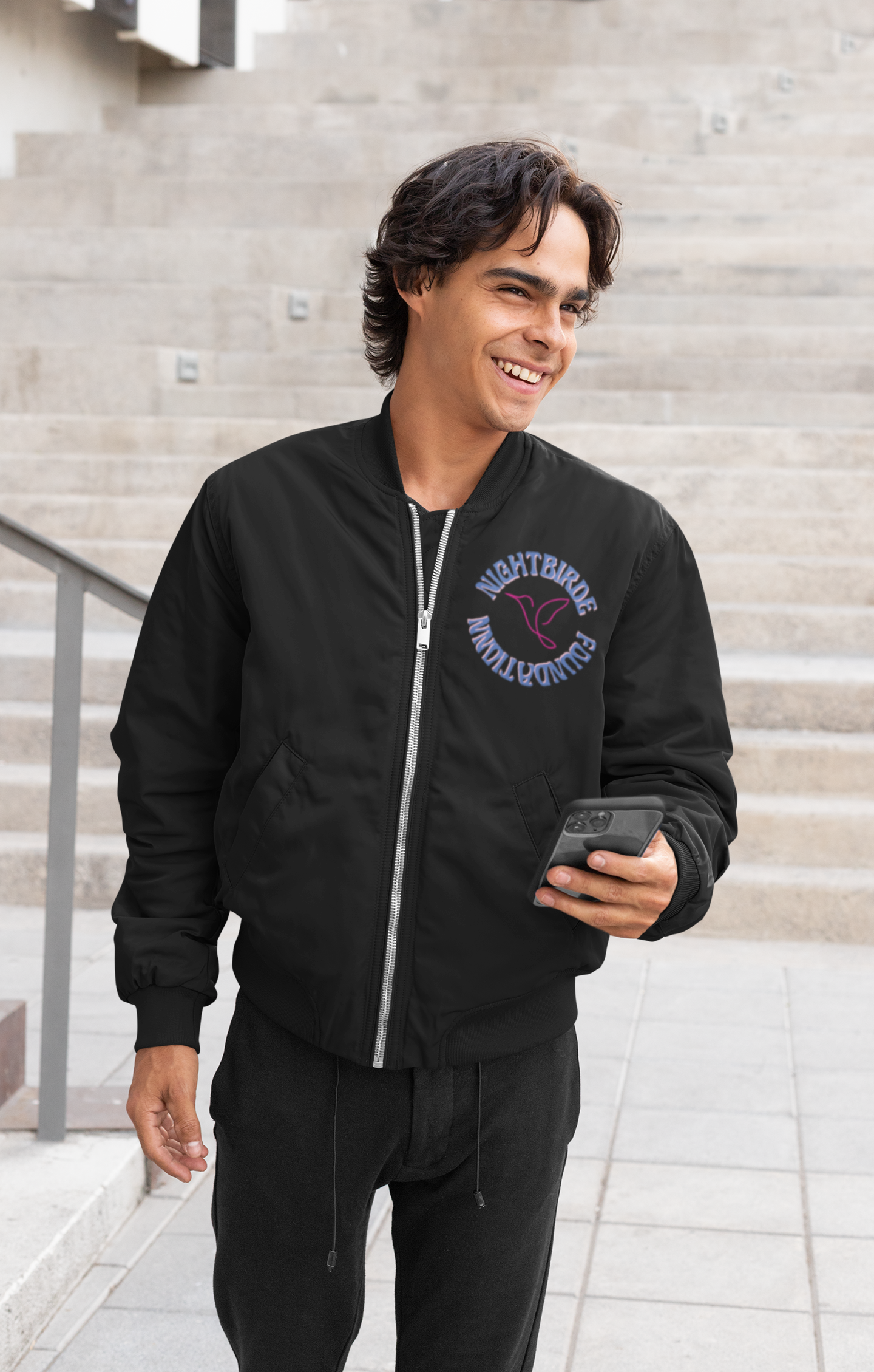 Unisex Lightweight Bomber Jacket – Nightbirde “Still Got Dreams” Inspirational Black Jacket